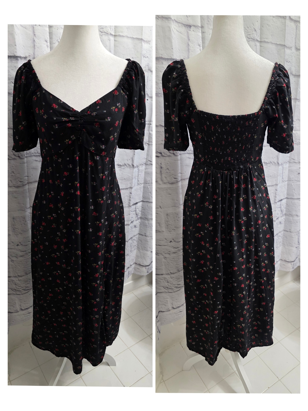 GAP Factory Puff Sleeve Sweetheart Midi Dress Size Medium